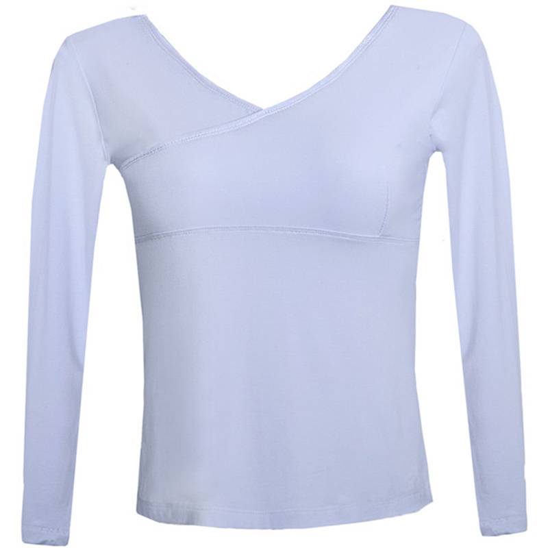 Dance service top female long -sleeved tight new black and white Moder cotton V -neck art test shape Latin dance exercise uniform
