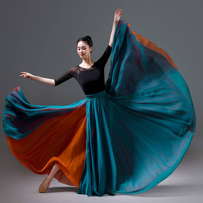 Classical dance big skirt 720 degrees double layer of elegant Chinese modern dance Bao Gua performance service square dance skirt