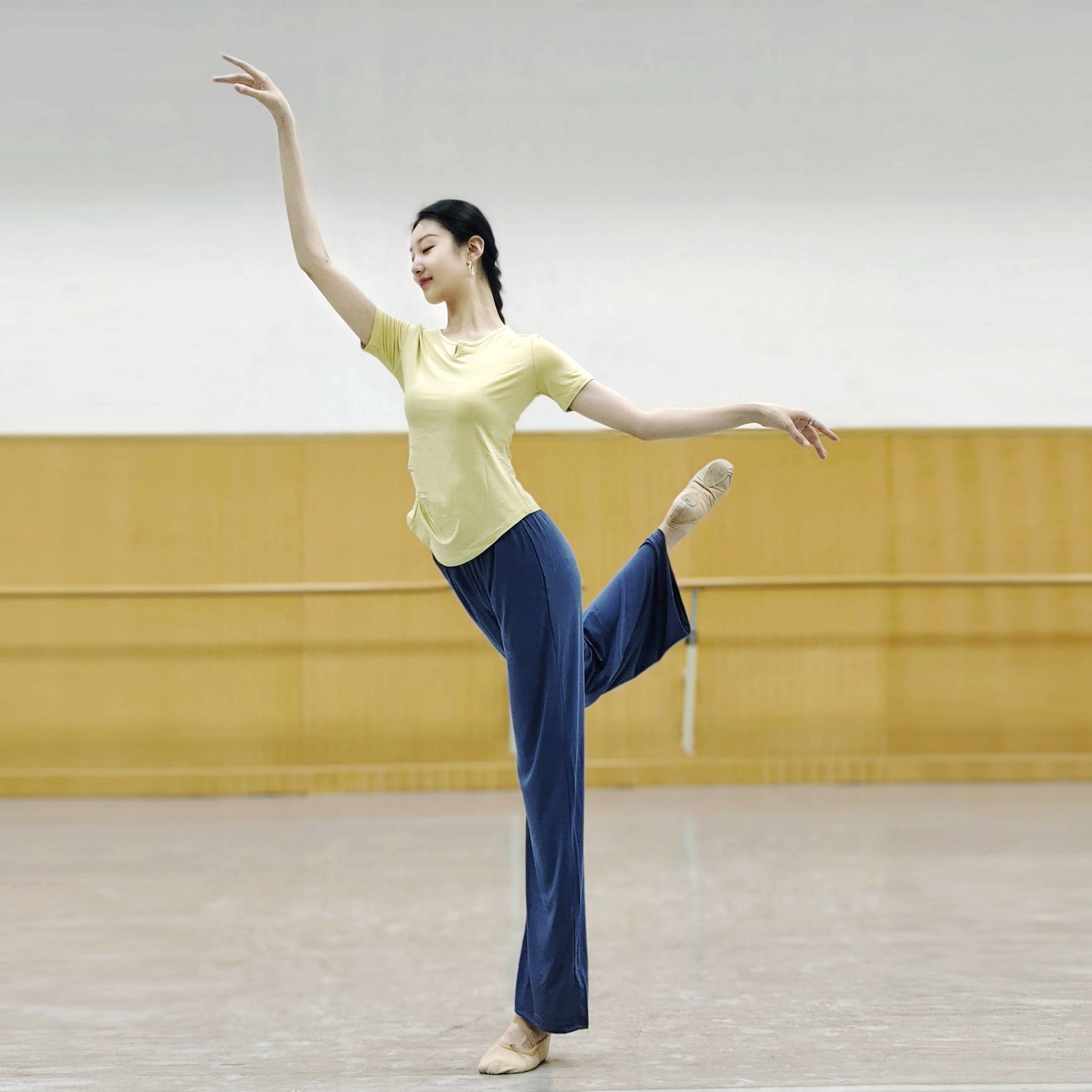 Short -sleeved modern dance exercise service female dance clothing shape training top -shirt summer slim yoga service classical dance art test