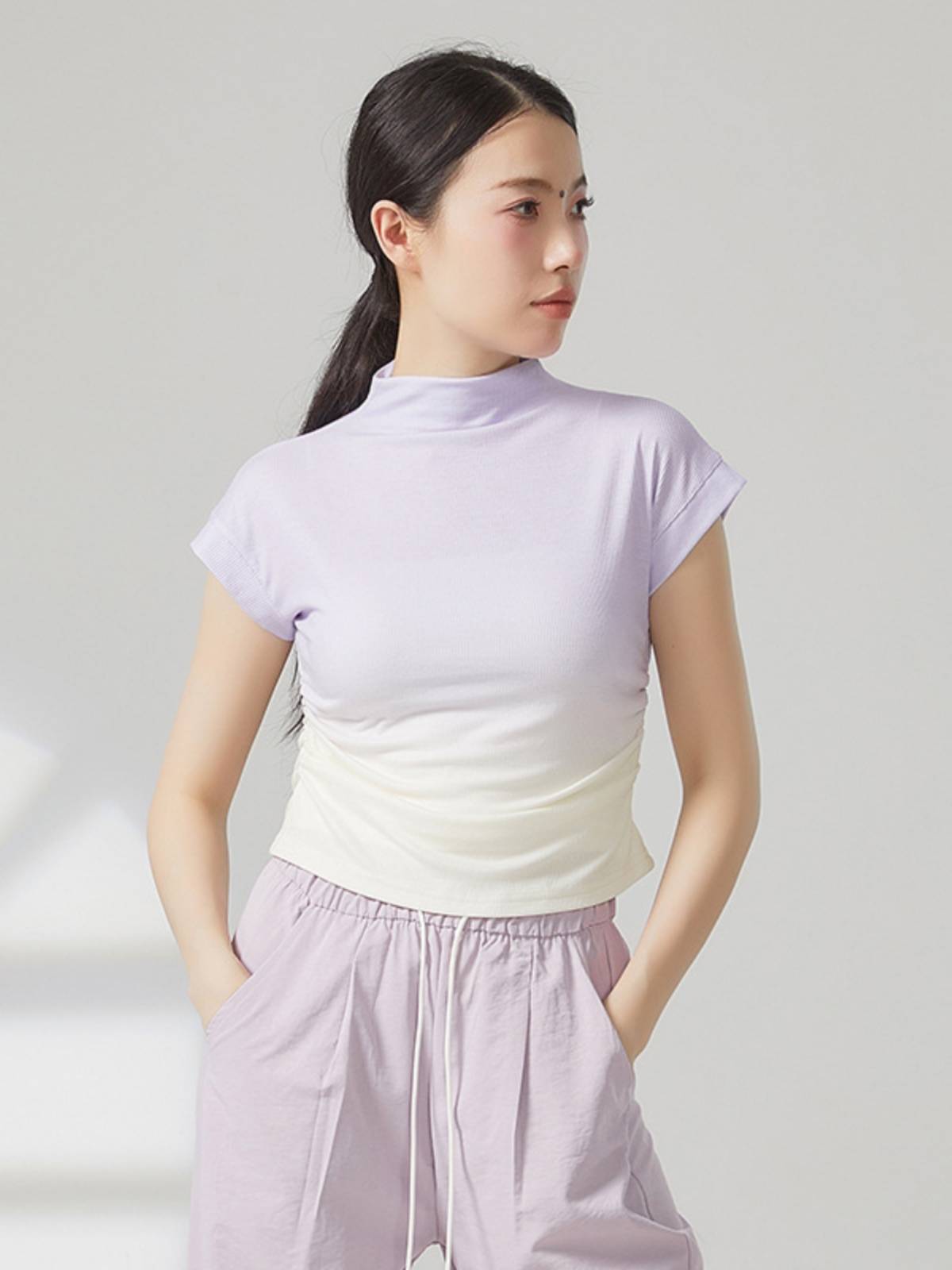 Classical Dance Half -Neck Dance Server Modern Dance Female 2024 Summer Gradient Short Sleeve Top Together Practical Service