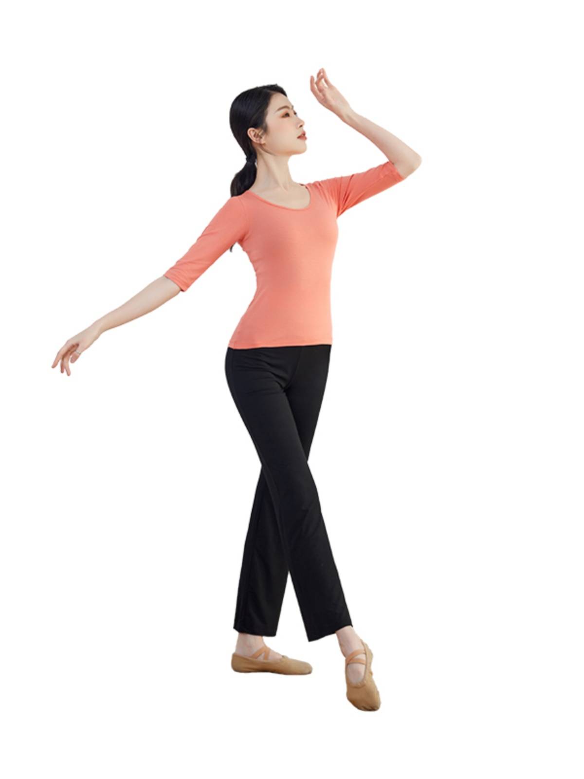 Clearance dance practice uniform Top, female black mid -sleeved modern dance suit is thin Chinese dance -shaped dress clothes