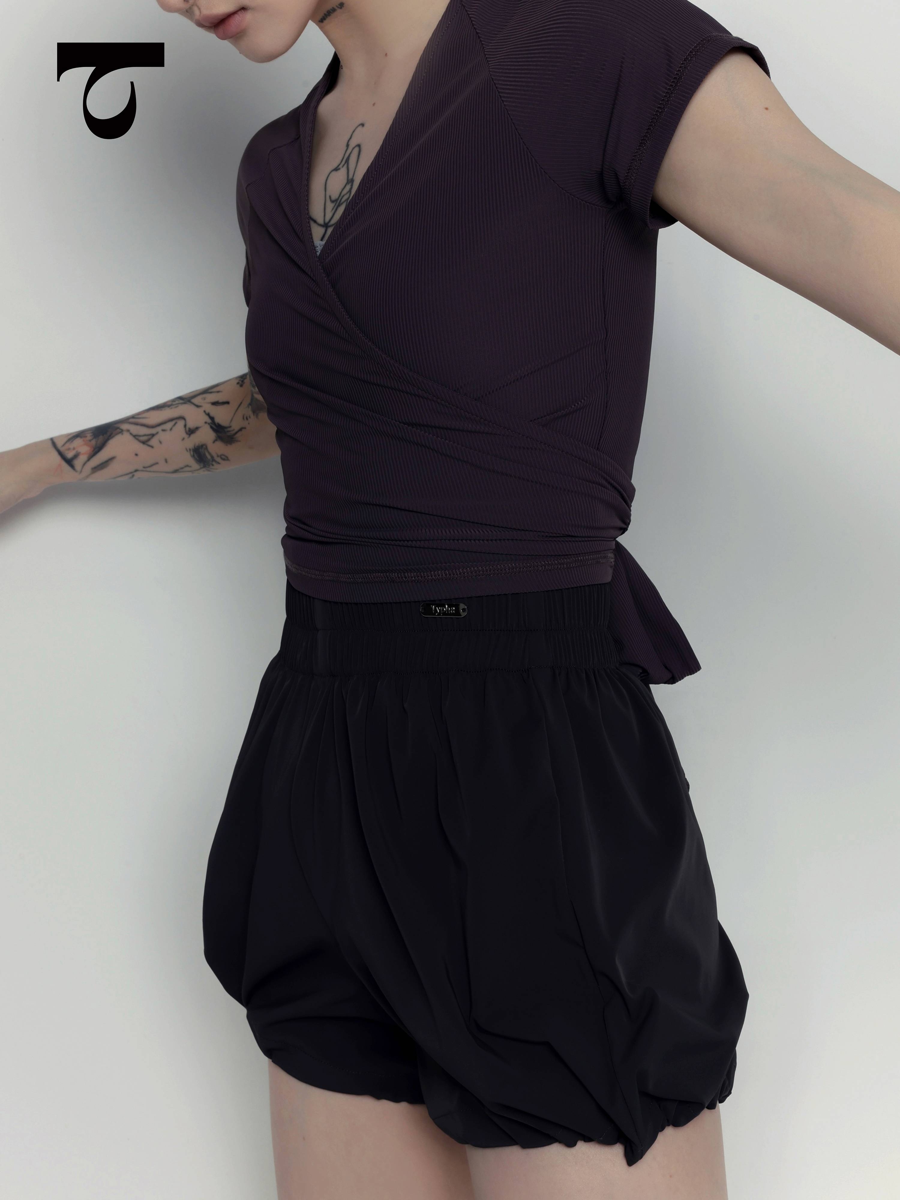 TYPHA classic cross -lap short -sleeved ballet modern dance sports yoga top training service