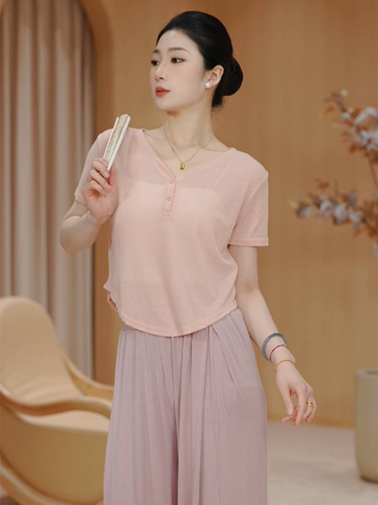 Dance service female summer thin short sleeve top practice loose dancing special modern Chinese classical adult new model