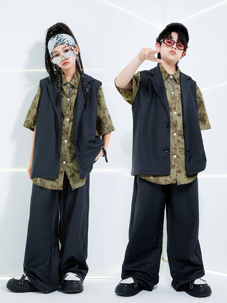 Children's hip -hop performance service tide suit suit modern dance exercise hip -hop set hiphop shirt jazz dance clothing