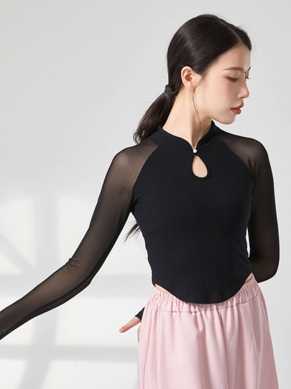 Classical dance clothing temperament slim yarn modern dance performance service training service teacher body rhyme body clothes top