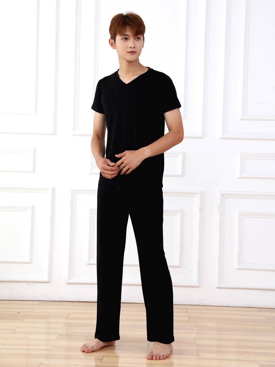 Dance practice service men's Modal -shaped sports student modern dance loose shirt black radish pants suit