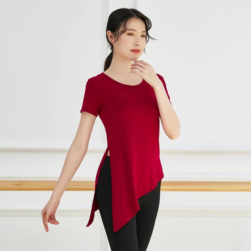 Spring and summer modern dance split top, slim dance practice service short -sleeved base training uniforms loose performance service personality test