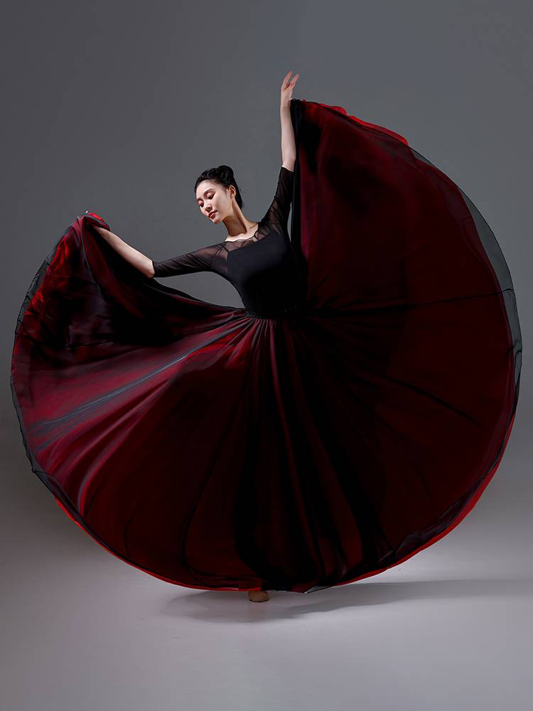 720 degrees big dance skirt double -layer classical dance exercise half -body skirt Tiansi Chinese modern dance watch show