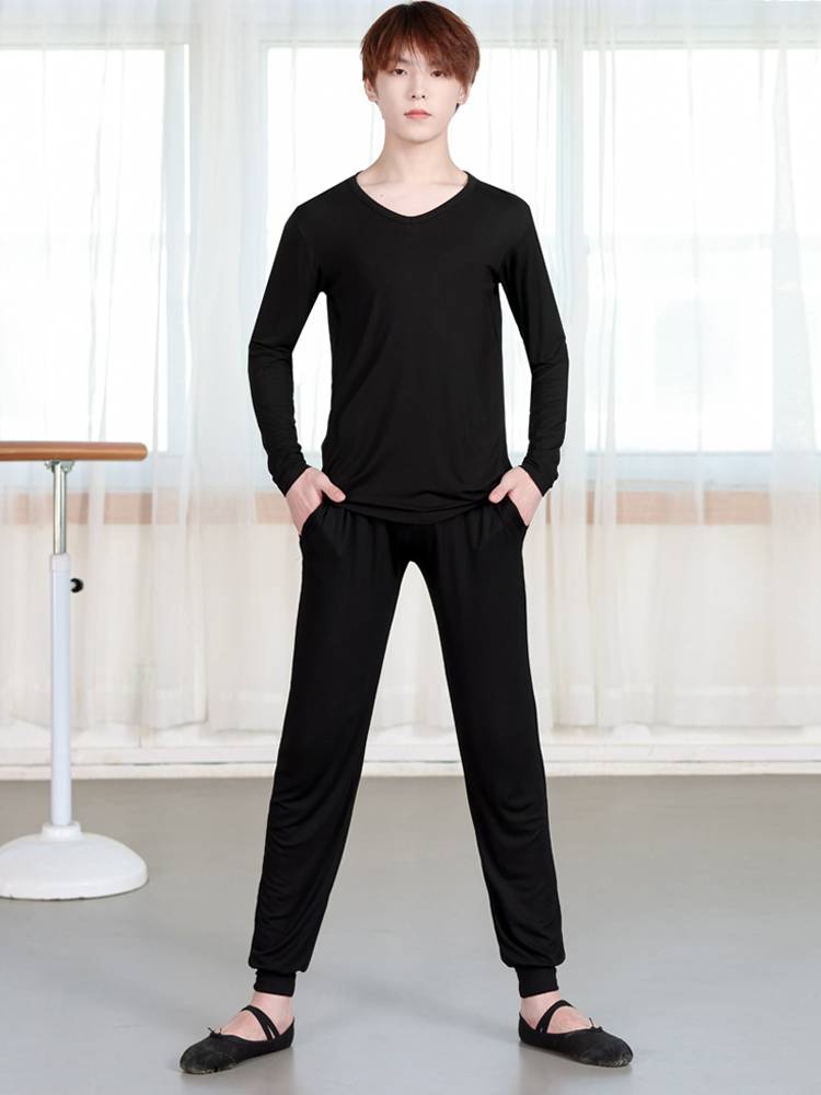 Dance practice uniform Boys suit loose adult art test Chinese modern dance Modal black figure jacket
