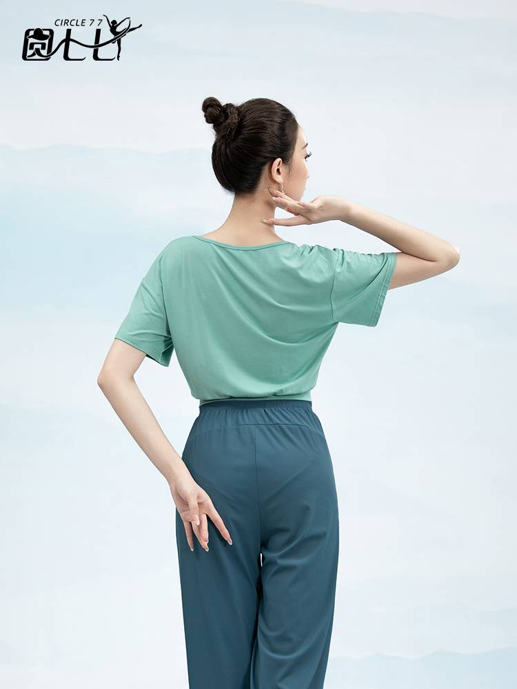 Dance top short modern dance clothing body training clothing art test Chinese dance exercise yoga short sleeve loose