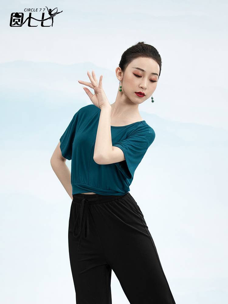Dance top short modern dance clothing body training clothing art test Chinese dance exercise yoga short sleeve loose