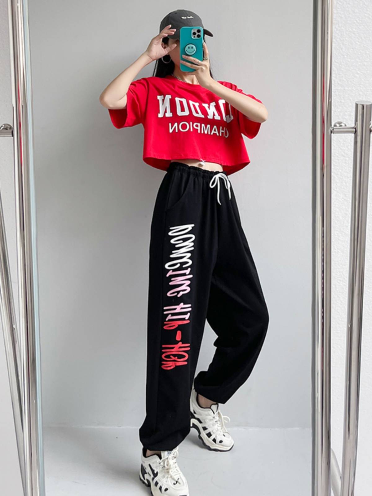 Women's group dance pants pants pants dance dance dancing clothes wearing female hip -hop clothing modern dance top