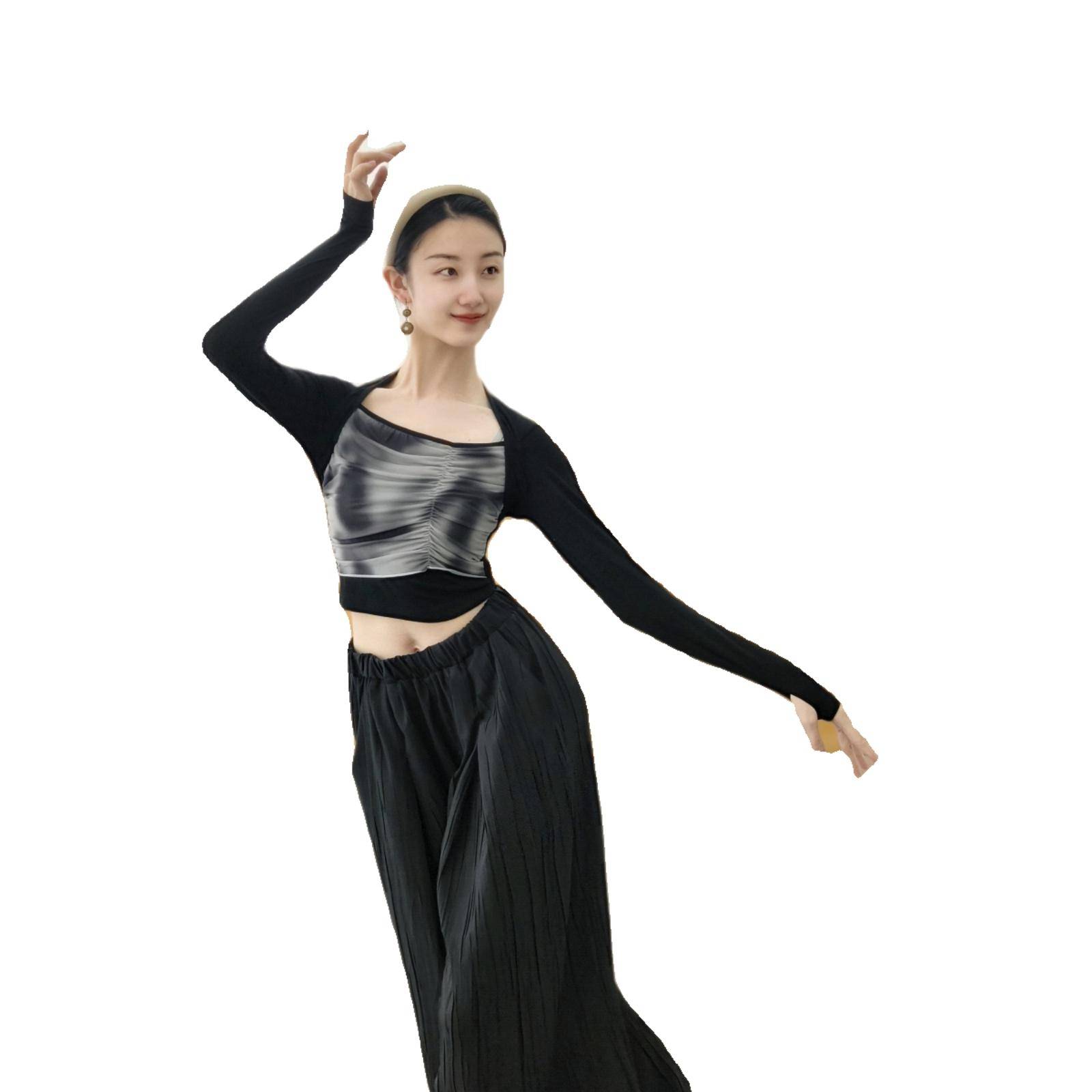 Modern Dance Spring and Summer Dance Ink Main Gaunting Dress Dress Classical Dance Form Training Long -sleeved Costume Female Art Test