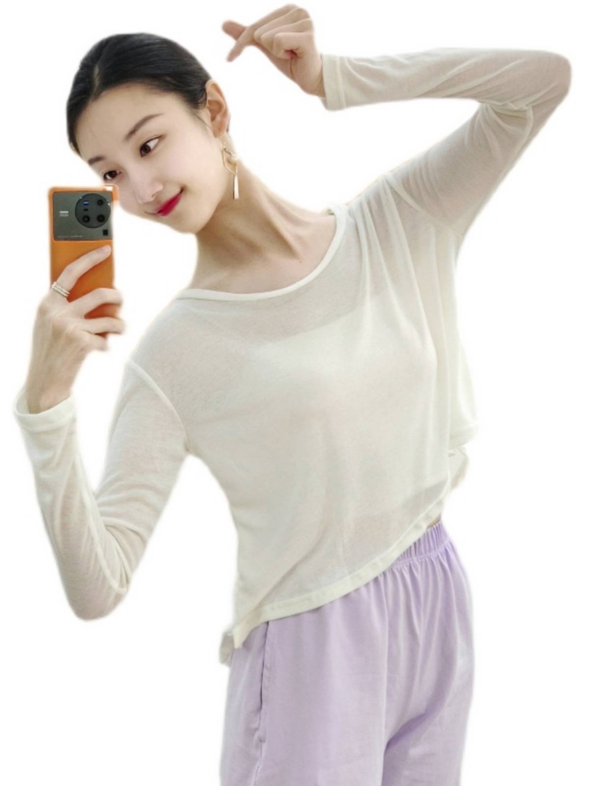 Summer modern dance service female breathable and loose long -sleeved exercise jersey Chinese body ballet training clothing