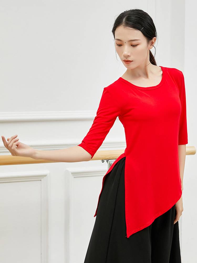 Gongyan Model split modern dance yoga classical Latin dance -shaped body training skill uniform mid -sleeve top women's clothing