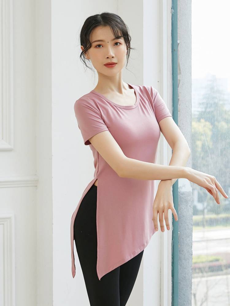 Gongyan Model split modern dance yoga classical Latin dance -shaped body training skill uniform mid -sleeve top women's clothing