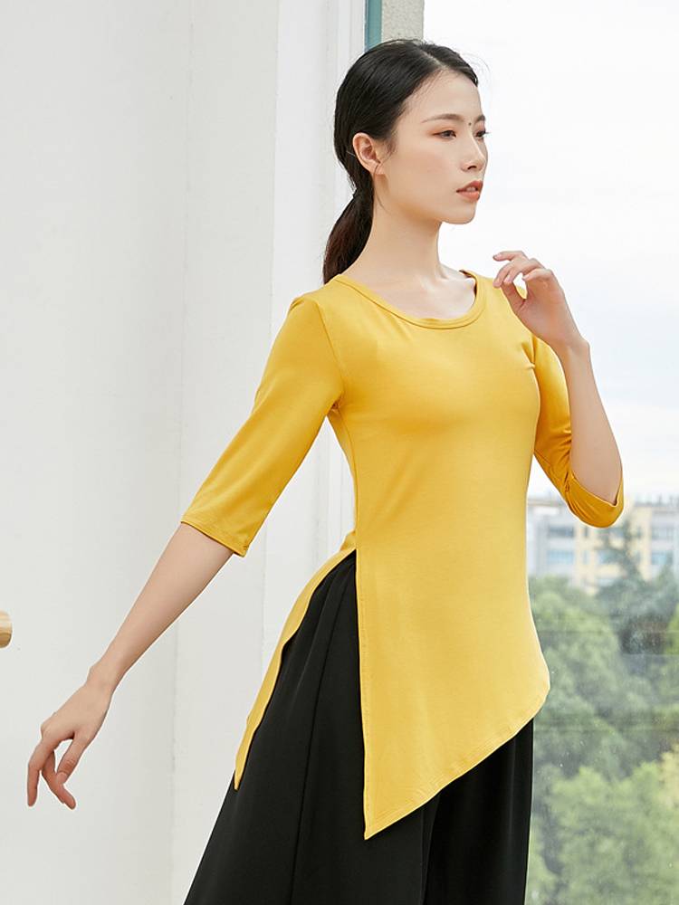 Gongyan Model split modern dance yoga classical Latin dance -shaped body training skill uniform mid -sleeve top women's clothing