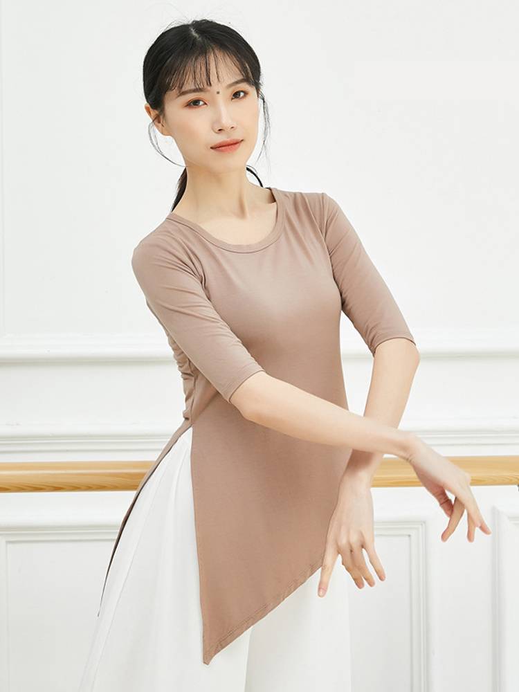 Gongyan Model split modern dance yoga classical Latin dance -shaped body training skill uniform mid -sleeve top women's clothing