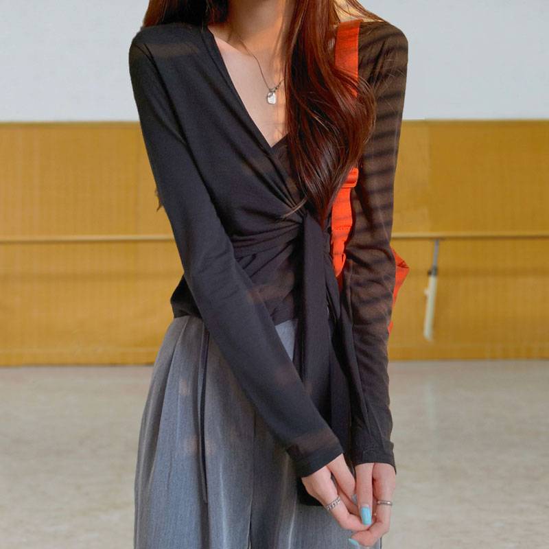 Dance practice service female tie long -sleeved modern dance shape top adult Chinese classical dance professional training suit
