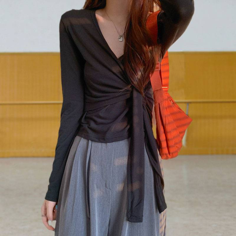 Dance practice service female tie long -sleeved modern dance shape top adult Chinese classical dance professional training suit