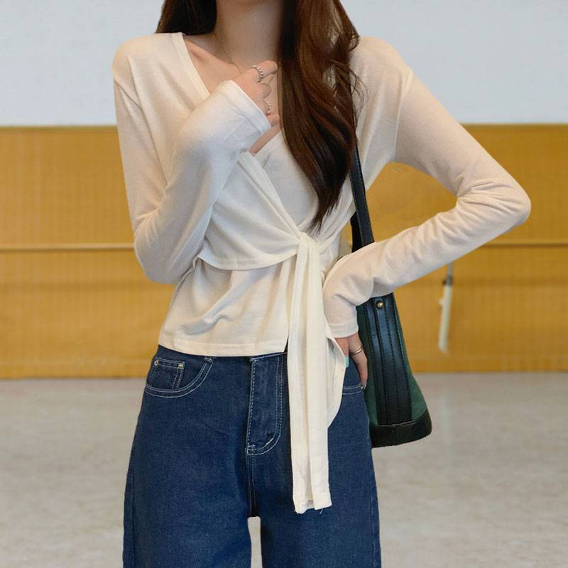Dance practice service female tie long -sleeved modern dance shape top adult Chinese classical dance professional training suit