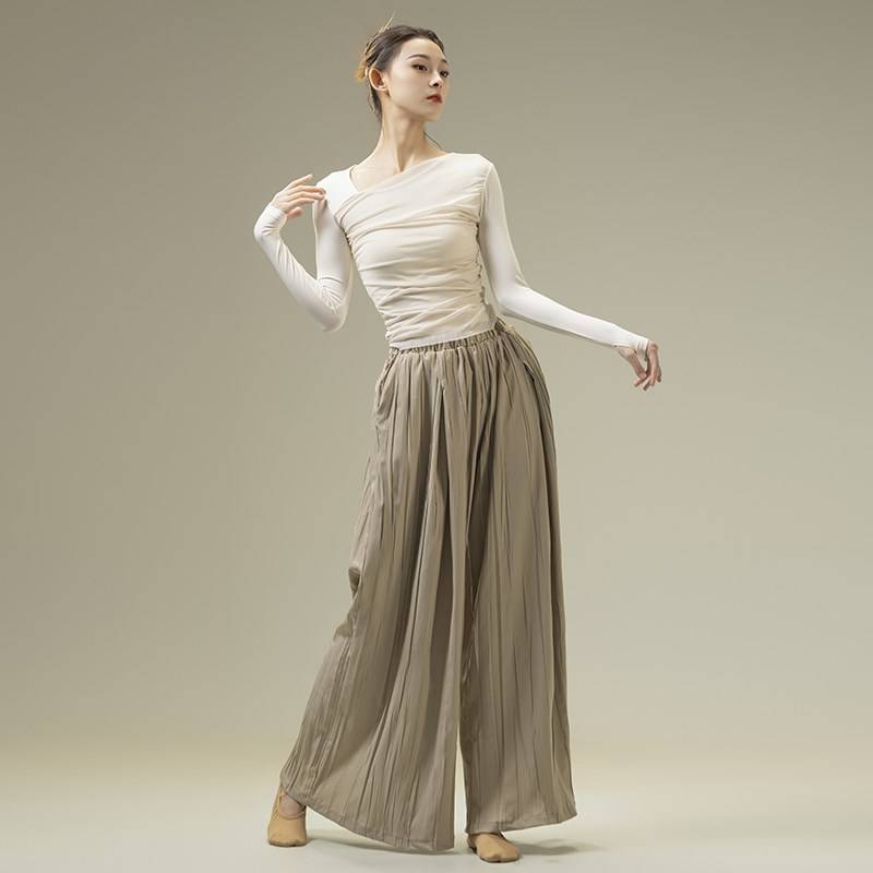 Modern dance elegant wide leg pants practice Q clothing trousers loose dance dance body dance pants fold Zen pants