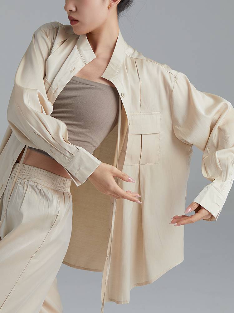 Gorgeous Solo Show Modern Dance Loose Wide Pants Practice Classical Chinese Dance Pants Specialty Shirt Set