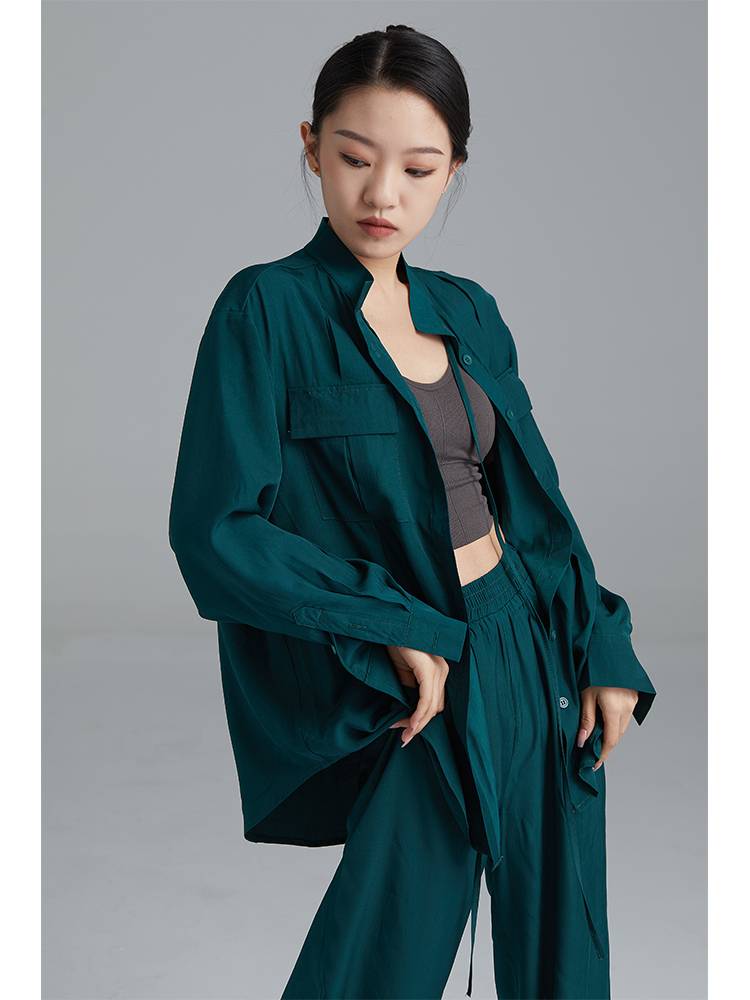 Gorgeous Solo Show Modern Dance Loose Wide Pants Practice Classical Chinese Dance Pants Specialty Shirt Set