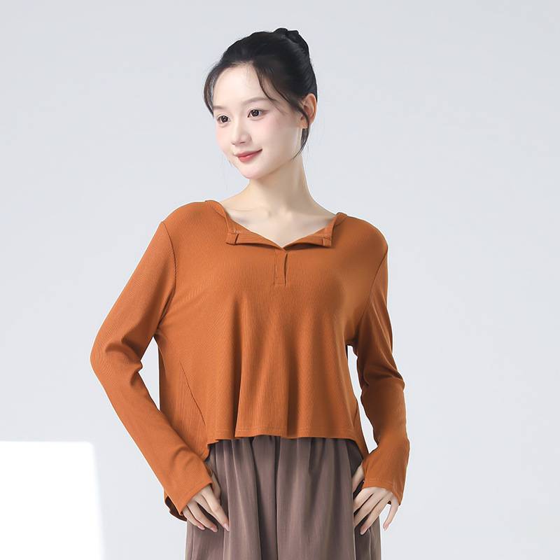 Modern dance training service female new teacher training service long -sleeved sleeve fingers, fingertips, classical dance clothes loose top