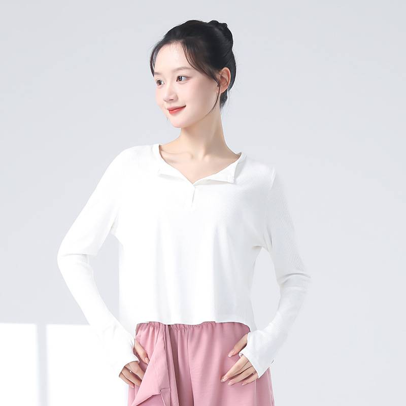 Modern dance training service female new teacher training service long -sleeved sleeve fingers, fingertips, classical dance clothes loose top