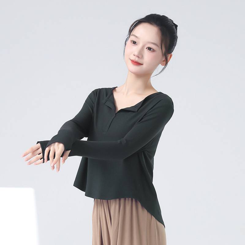 Modern dance training service female new teacher training service long -sleeved sleeve fingers, fingertips, classical dance clothes loose top