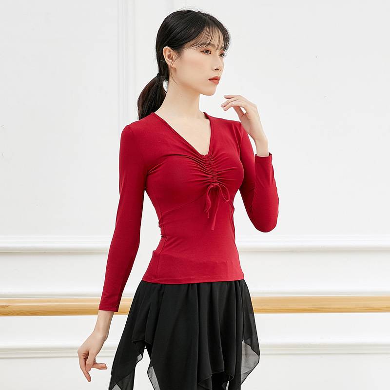 Slim -body V -neck Modern Dance Modern Dance Autumn and Winter Yoga Latin Dance Server 230 grams of thick Model dance practice uniform