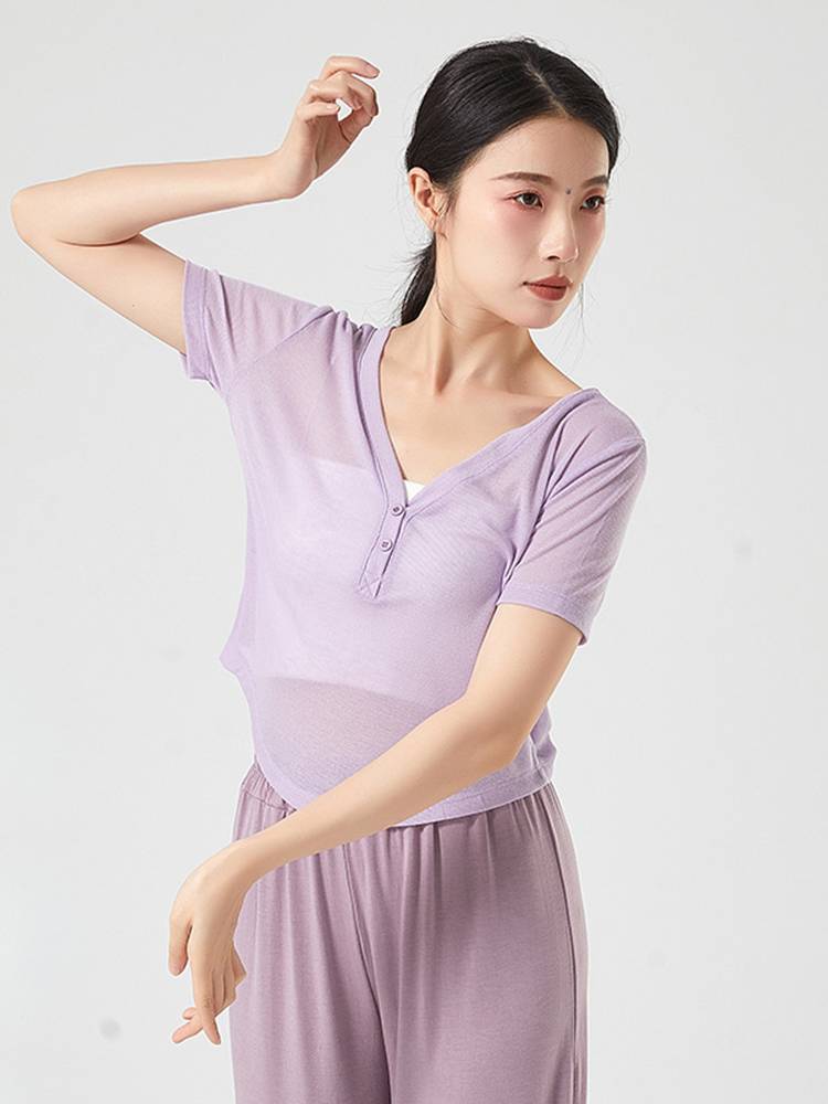 Classical dance exercise female adult summer gauze modern dance clothing Chinese dance shirt net gauze dance top new style