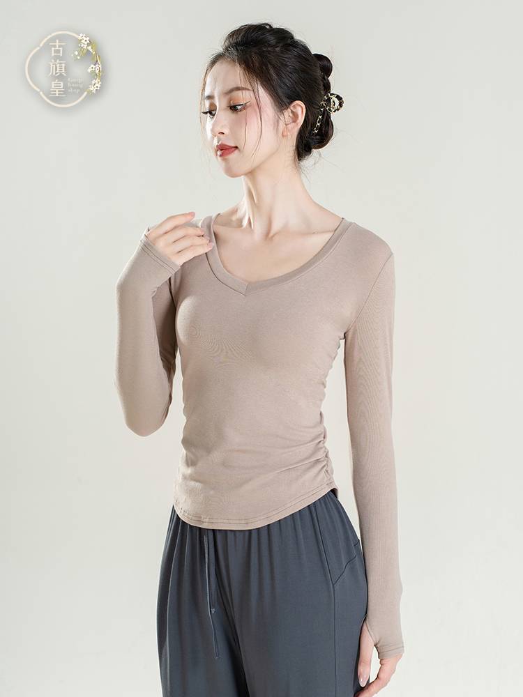 Ancient Banner Classical Dance Clothing Autumn and Winter long -sleeved T -shirts Chinese dance exercises modern dance -shaped dressing girl
