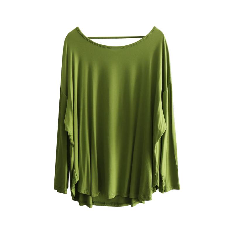 Sexy Back Model Long Sleeve T -shirt Female 2024 Spring New Loose Loose Large Sleeid Sleeve Sleeve Sleeping Top