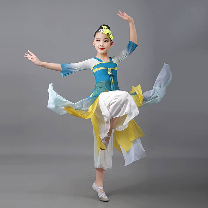 Dance white chiffon wide -leg pants female loose tea art service Hanfu pants high waist modern dance pants