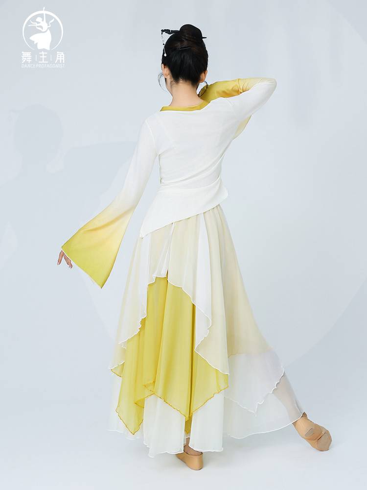 Dance protagonist Classical dance service female elegant gradient dance dance practice service horn sleeve Han Tangfeng gauze performance service