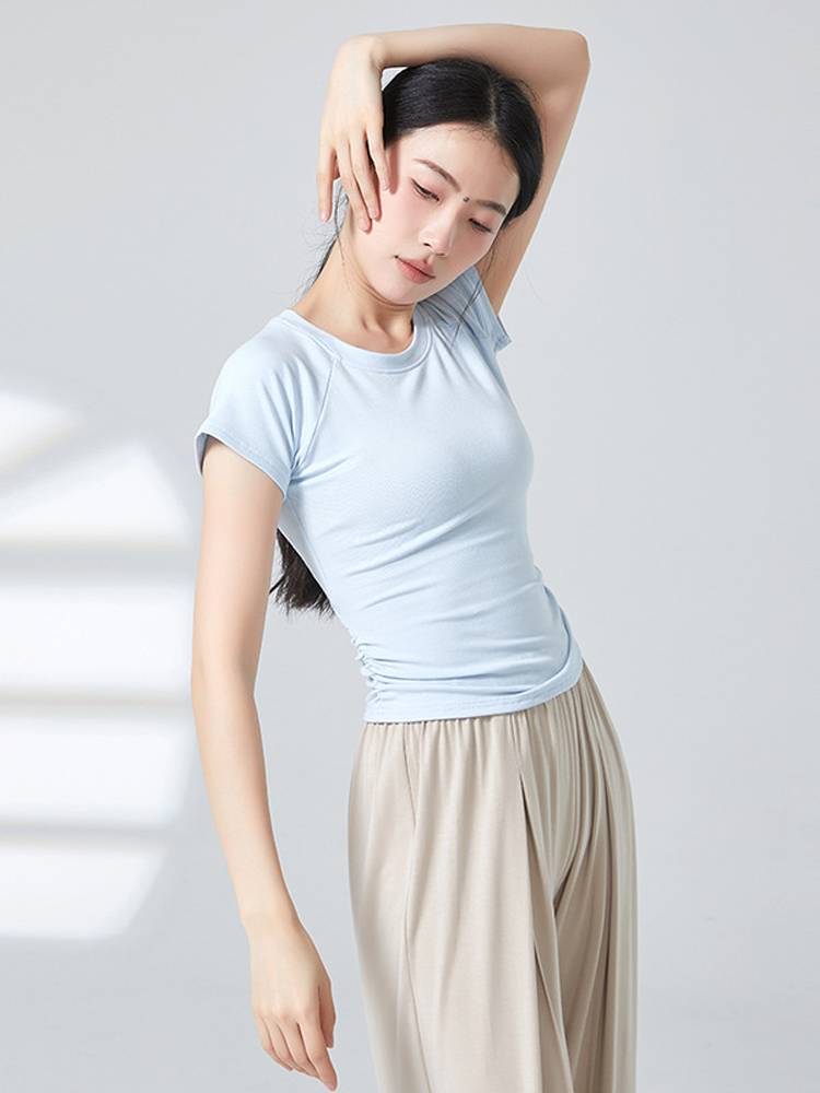 Summer exposed round neck modern dancers professional body training exercises, clothing slimming, thin short -sleeved art test