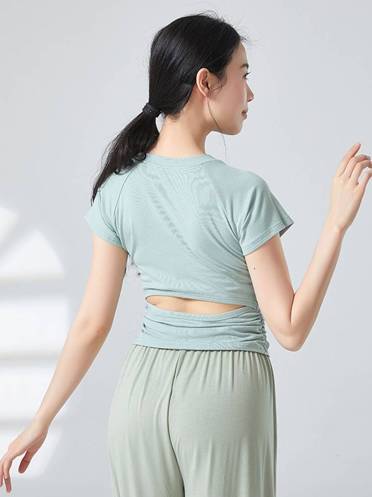 Summer exposed round neck modern dancers professional body training exercises, clothing slimming, thin short -sleeved art test
