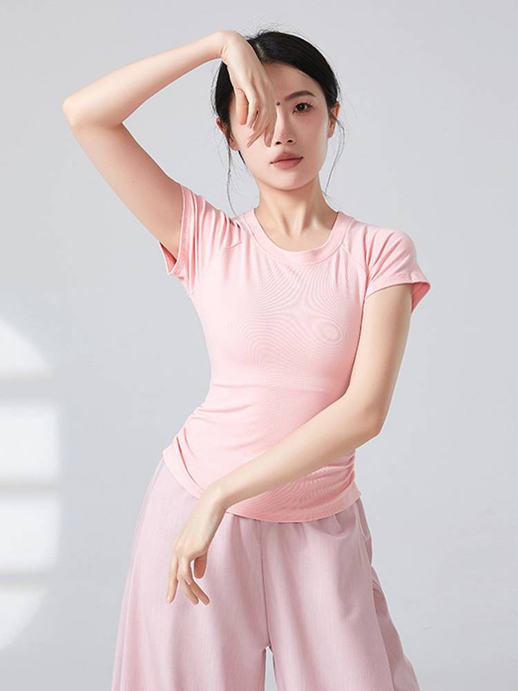Summer exposed round neck modern dancers professional body training exercises, clothing slimming, thin short -sleeved art test