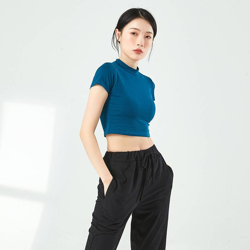 Summer new modern dance practice service girl tight short -sleeved T -shirt black wild yoga -shaped sports clothes training cotton