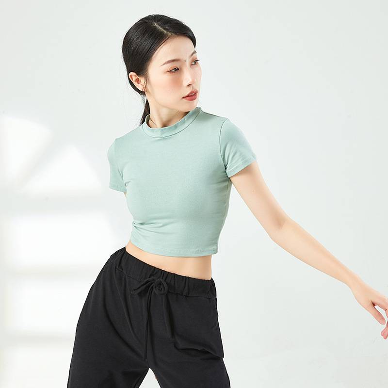 Summer new modern dance practice service girl tight short -sleeved T -shirt black wild yoga -shaped sports clothes training cotton