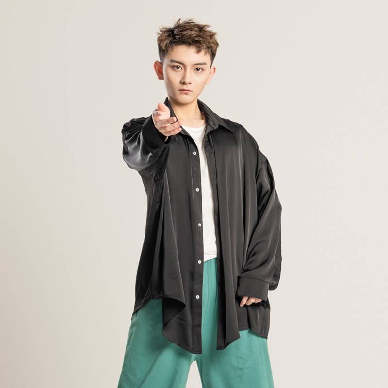 Modern dance exercise uniform men and women loose satin long -sleeved shirt Personal dancing performers performance show training service