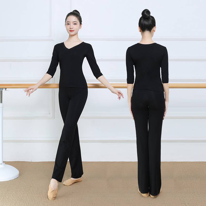 Dance practice service female adult suit modern dance V -neck top student art test lantern pants shape Chinese dance summer
