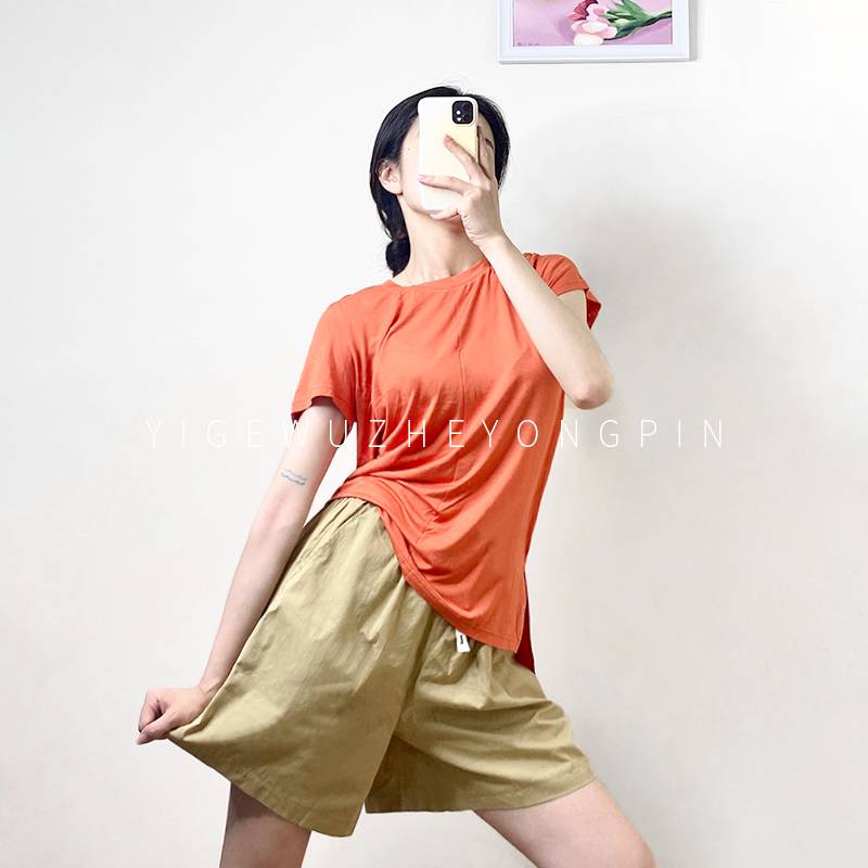 One grid modern dance shorts loose summer practice pants, men and women, five -point high waist wide -leg dance fitness pants
