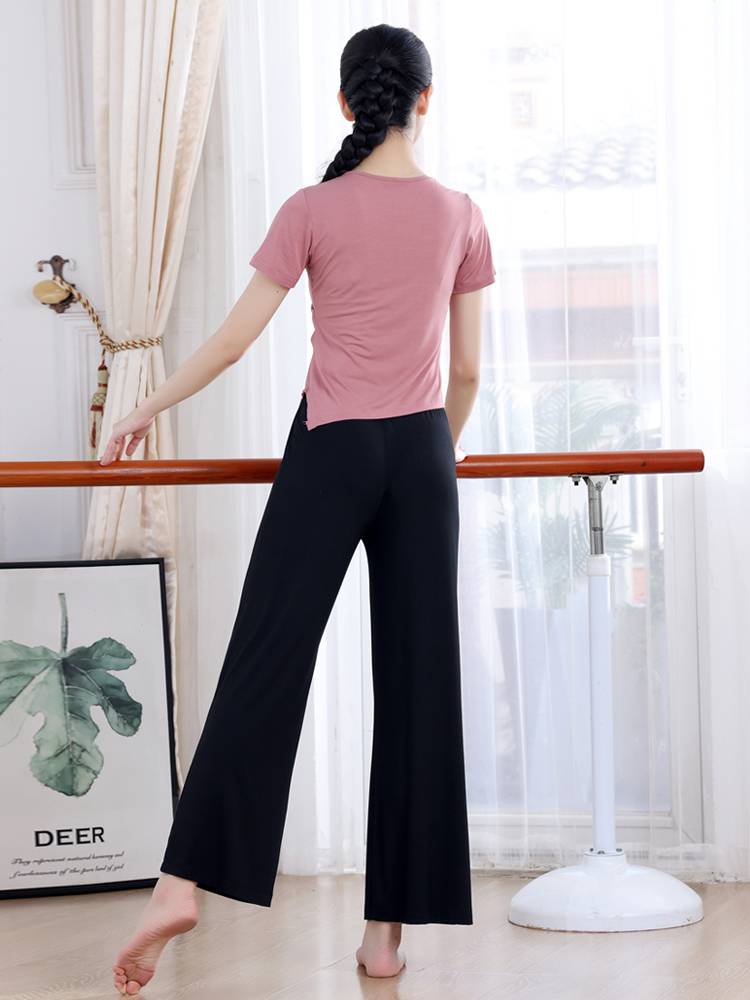 Slim dance dance suit, female adult Xia Modal short -sleeved dancing shirt shape training modern dance exercise uniform