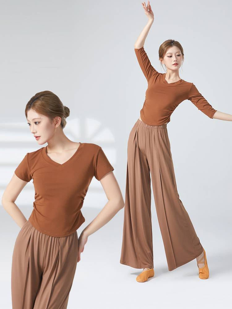 Dance service top female slim classical dance modern dance nation new set of wide -leg pants adult dance exercises
