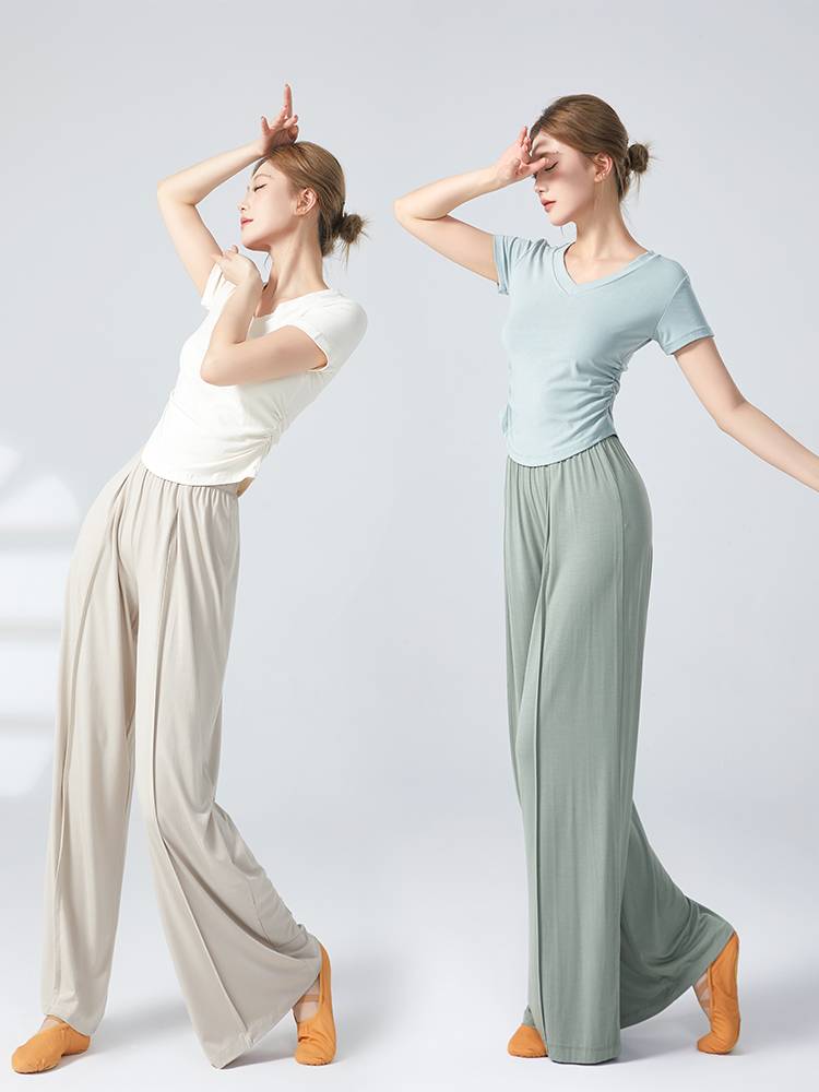 Dance service top female slim classical dance modern dance nation new set of wide -leg pants adult dance exercises