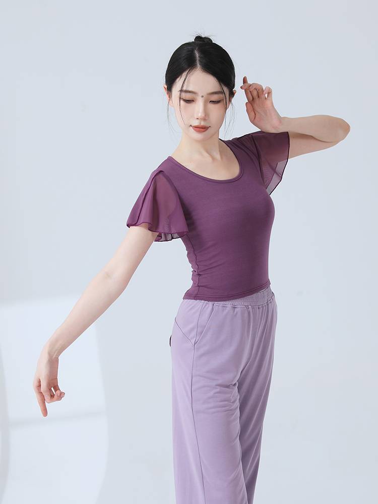 Modern dance exercise, adult female small flying sleeve dance top, Chinese classical dance short -sleeved performance clothing
