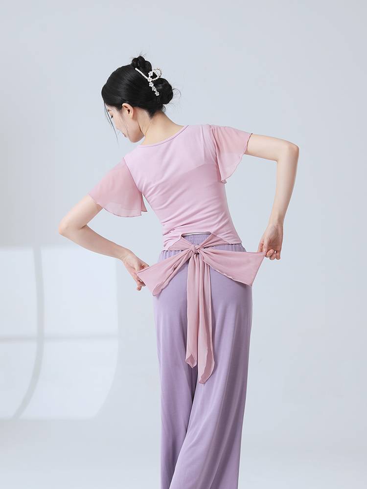 Modern dance exercise, adult female small flying sleeve dance top, Chinese classical dance short -sleeved performance clothing